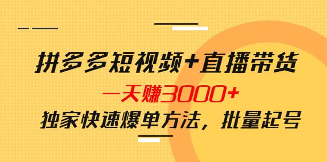 拼多多短视频+直播带货，一天赚3000+独家快速爆单方法，批量起号采购|汽车产业|汽车配件|机加工蚂蚁智酷企业交流社群中心