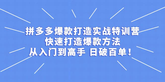 拼多多爆款打造实战特训营:快速打造爆款方法,从入门到高手 日破百单采购|汽车产业|汽车配件|机加工蚂蚁智酷企业交流社群中心