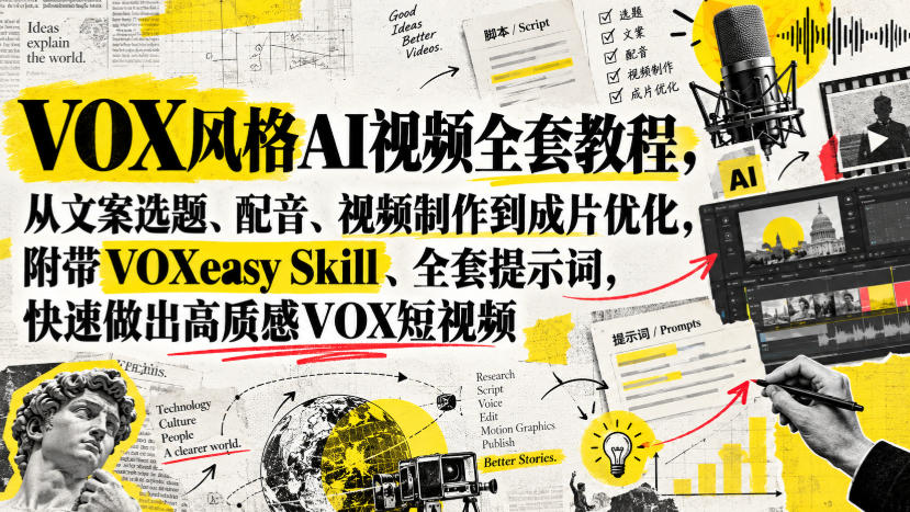 VOX风格AI视频全套教程，从文案选题、配音、视频制作到成片优化，附带VOXeasy Skill、全套提示词，快速做出高质感VOX短视频采购|汽车产业|汽车配件|机加工企业家交流社群中心