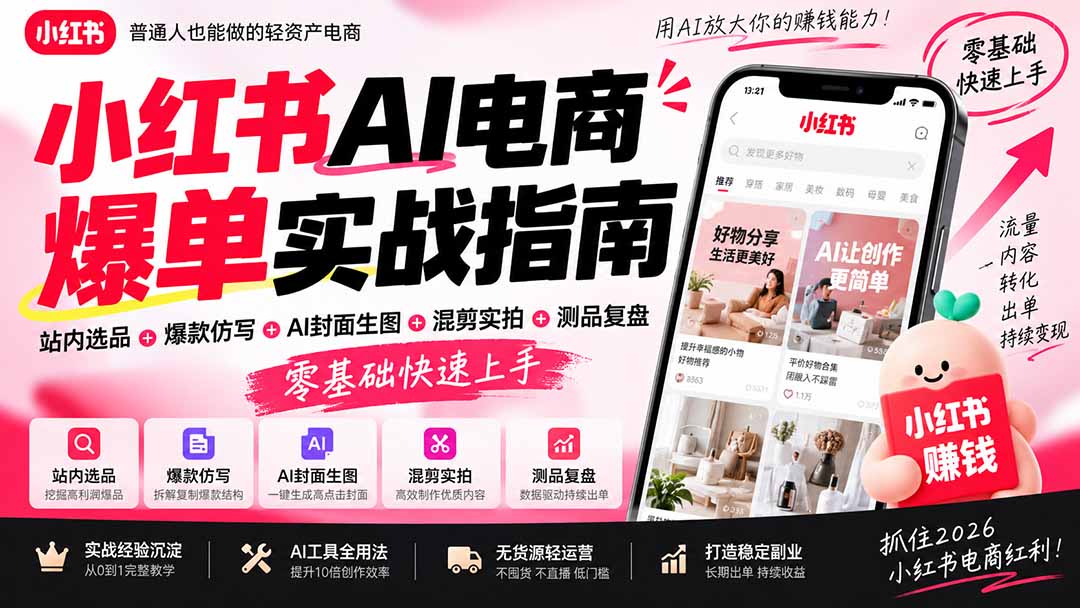 2026小红书AI电商爆单实战指南：站内选品+爆款仿写+AI封面生图+混剪实拍+测品复盘，零基础快速上手采购|汽车产业|汽车配件|机加工企业家交流社群中心