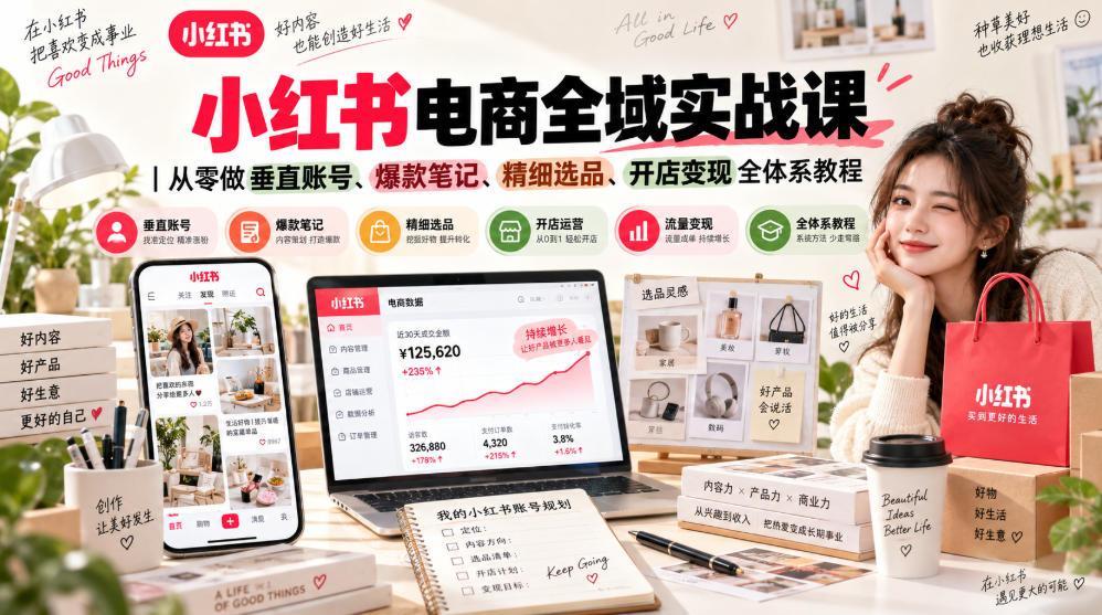 小红书电商全域实战课｜从零做垂直账号、爆款笔记、精细选品、开店变现全体系教程采购|汽车产业|汽车配件|机加工企业家交流社群中心