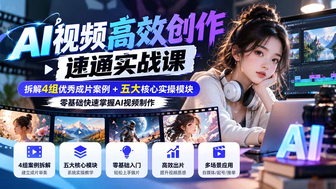 【无水印】AI视频高效创作速通实战课：拆解4组优秀成片案例+五大核心实操模块，零基础快速掌握AI视频制作采购|汽车产业|汽车配件|机加工企业家交流社群中心