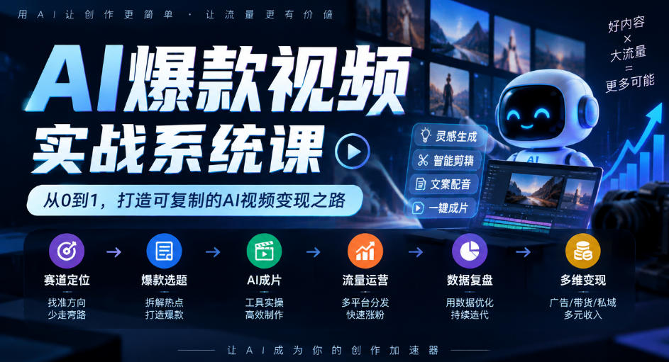 AI爆款视频实战系统课｜赛道定位、爆款选题、AI成片、流量运营、数据复盘、多维变现全链路教学采购|汽车产业|汽车配件|机加工企业家交流社群中心