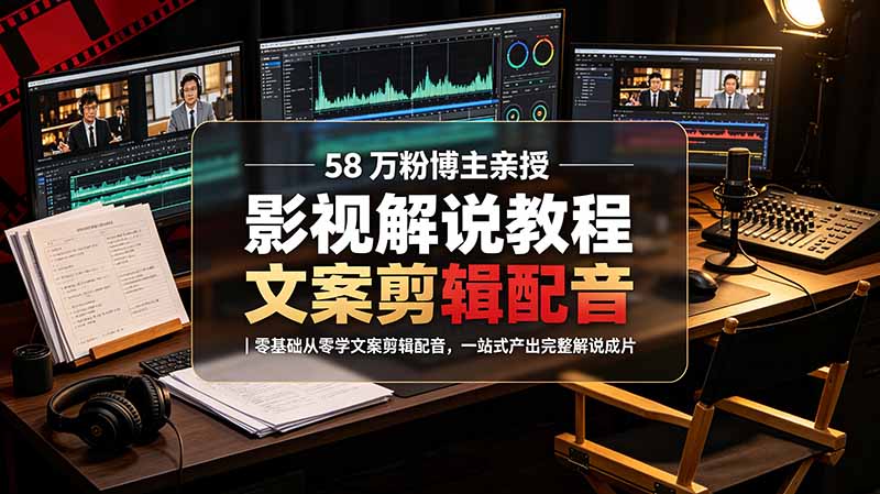 58 万粉博主荧幕春秋亲授影视解说教程｜零基础从零学文案剪辑配音，一站式产出完整解说成片采购|汽车产业|汽车配件|机加工企业家交流社群中心