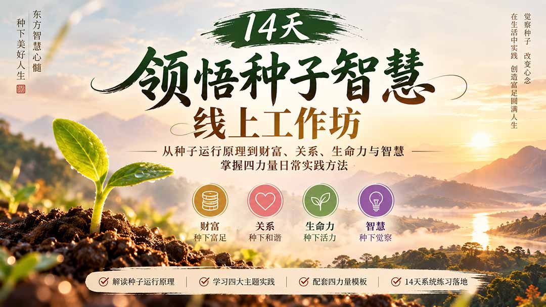 14天领悟种子智慧线上工作坊｜从种子运行原理到财富、关系、生命力与智慧，掌握四力量日常实践方法采购|汽车产业|汽车配件|机加工企业家交流社群中心