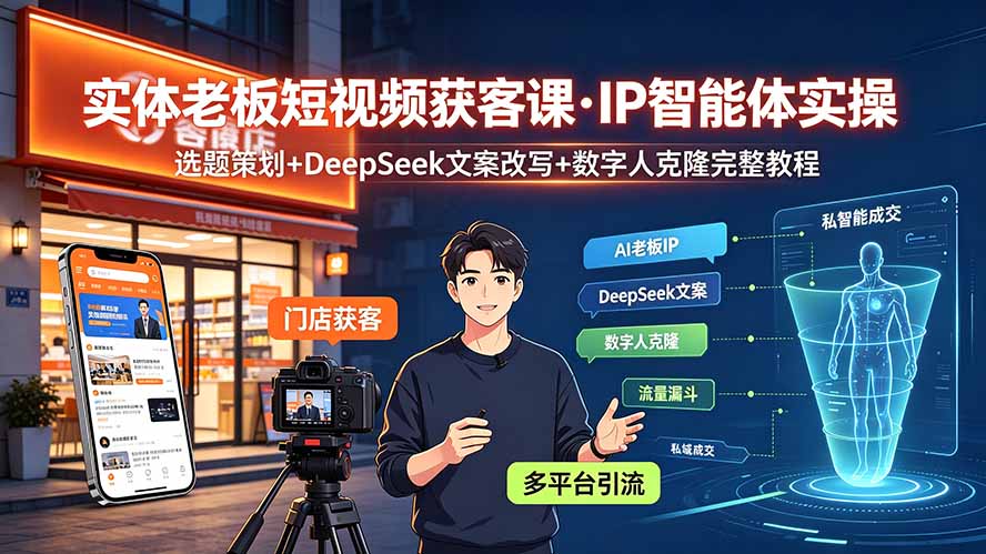 实体老板短视频获客课·IP智能体实操|选题策划+DeepSeek文案改写+数字人克隆完整教程采购|汽车产业|汽车配件|机加工企业家交流社群中心