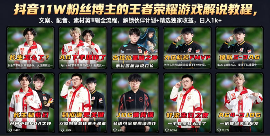 抖音11W粉丝博主的王者荣耀游戏解说教程,文案、配音、素材剪辑全流程,解锁伙伴计划+精选独家收益,日入1k+采购|汽车产业|汽车配件|机加工企业家交流社群中心