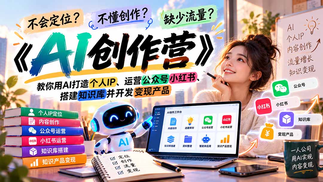不会定位、不懂创作、缺少流量?《AI创作营》教你用AI打造个人IP、运营公众号小红书、搭建知识库并开发变现产品采购|汽车产业|汽车配件|机加工企业家交流社群中心