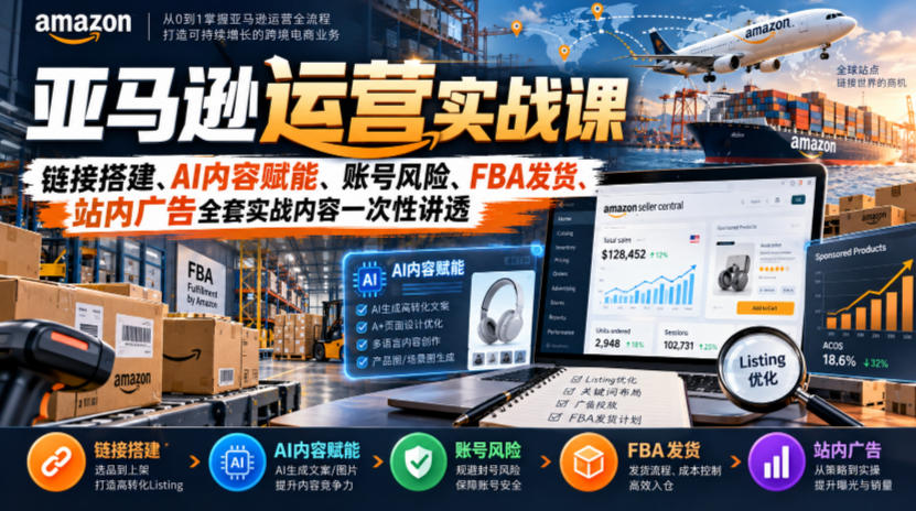 亚马逊运营实战课，链接搭建、AI内容赋能、账号风险、FBA发货、站内广告全套实战内容一次性讲透采购|汽车产业|汽车配件|机加工企业家交流社群中心