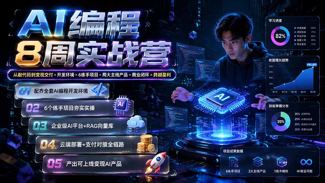 AI编程8周实战营：从敲代码到变现交付×开发环境×6练手项目×两大主线产品×商业闭环×跨越盈利采购|汽车产业|汽车配件|机加工企业家交流社群中心
