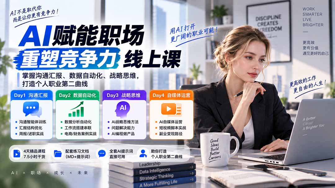 AI职场提效与第二曲线实战课-无水印:学习沟通汇报、数据工作流和战略思维,掌握AI编程做产品及自媒体运营方法采购|汽车产业|汽车配件|机加工企业家交流社群中心