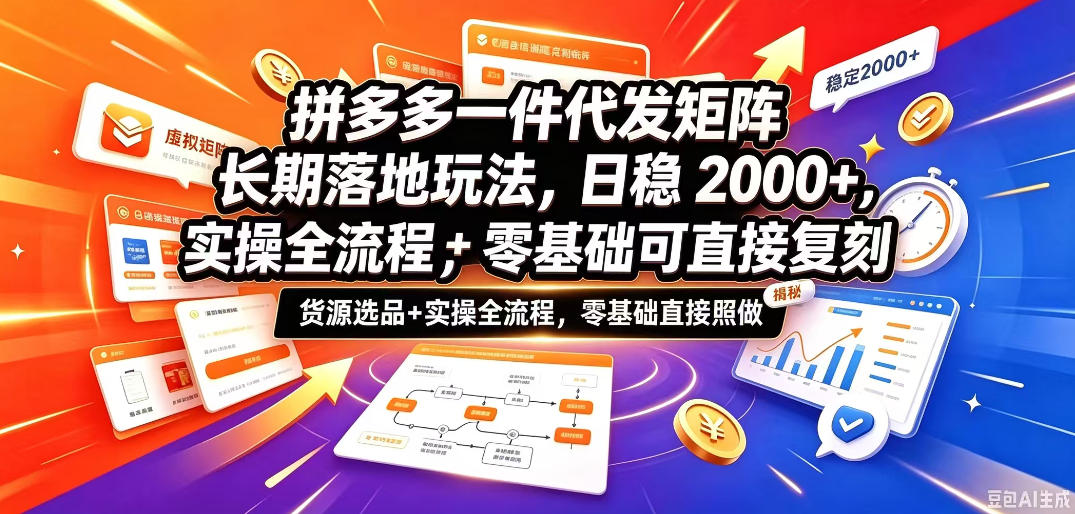 拼多多一件代发矩阵长期落地玩法，日稳入2k+，选品货源+实操全流程，零基础可直接复刻【拆解】采购|汽车产业|汽车配件|机加工企业家交流社群中心