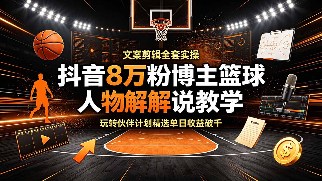 抖音8万粉博主篮球人物解说教学,文案剪辑全套实操,玩转伙伴计划精选单日收益破千采购|汽车产业|汽车配件|机加工企业家交流社群中心
