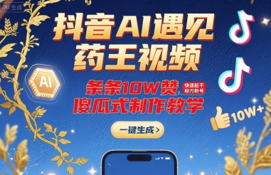 抖音AI遇见药王视频，条条10W赞，快速起千粉万粉号，傻瓜式制作教学采购|汽车产业|汽车配件|机加工蚂蚁智酷企业交流社群中心