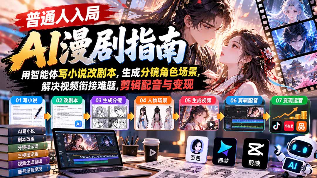 【无水印】普通人入局AI漫剧指南:用智能体写小说改剧本,生成分镜角色场景,解决视频衔接难题,剪辑配音与变现采购|汽车产业|汽车配件|机加工企业家交流社群中心