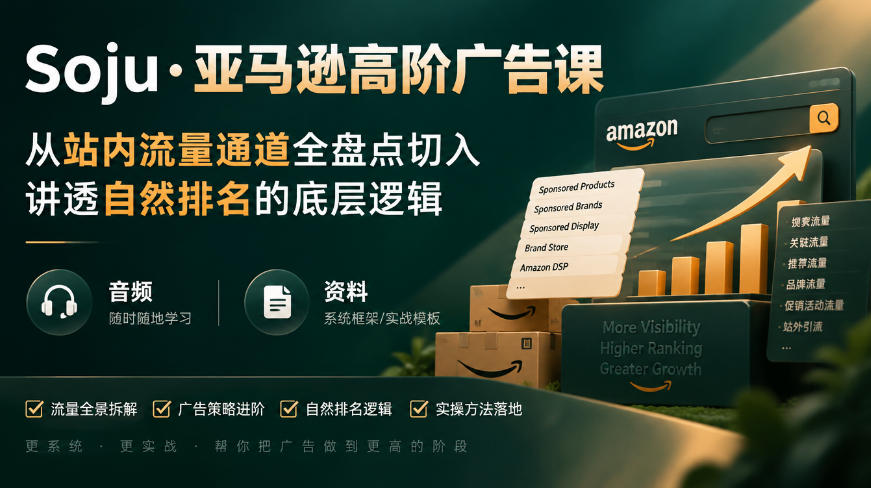 亚马逊高阶广告课，从站内流量通道全盘点切入，讲透自然排名的底层逻辑(直播+音频+资料)采购|汽车产业|汽车配件|机加工企业家交流社群中心