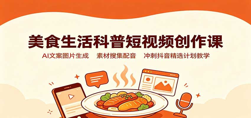 美食生活科普短视频创作课:AI文案图片生成,素材搜集配音,冲刺抖音精选计划教学采购|汽车产业|汽车配件|机加工企业家交流社群中心