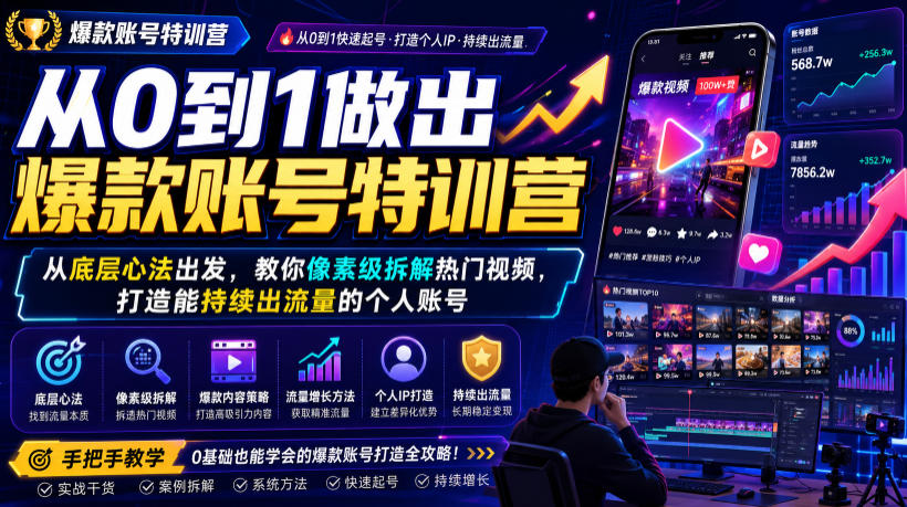 从0到1做出爆款账号特训营，从底层心法出发，教你像素级拆解热门视频，打造能持续出流量的个人账号采购|汽车产业|汽车配件|机加工企业家交流社群中心