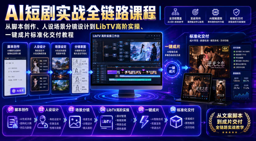 AI短剧实战全链路课程｜从脚本创作、人设场景分镜设计到LibTV高阶实操、一键成片标准化交付教程采购|汽车产业|汽车配件|机加工企业家交流社群中心