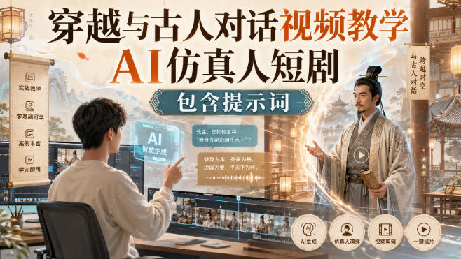 穿越与古人对话视频教学,AI仿真人短剧,包含提示词采购|汽车产业|汽车配件|机加工企业家交流社群中心