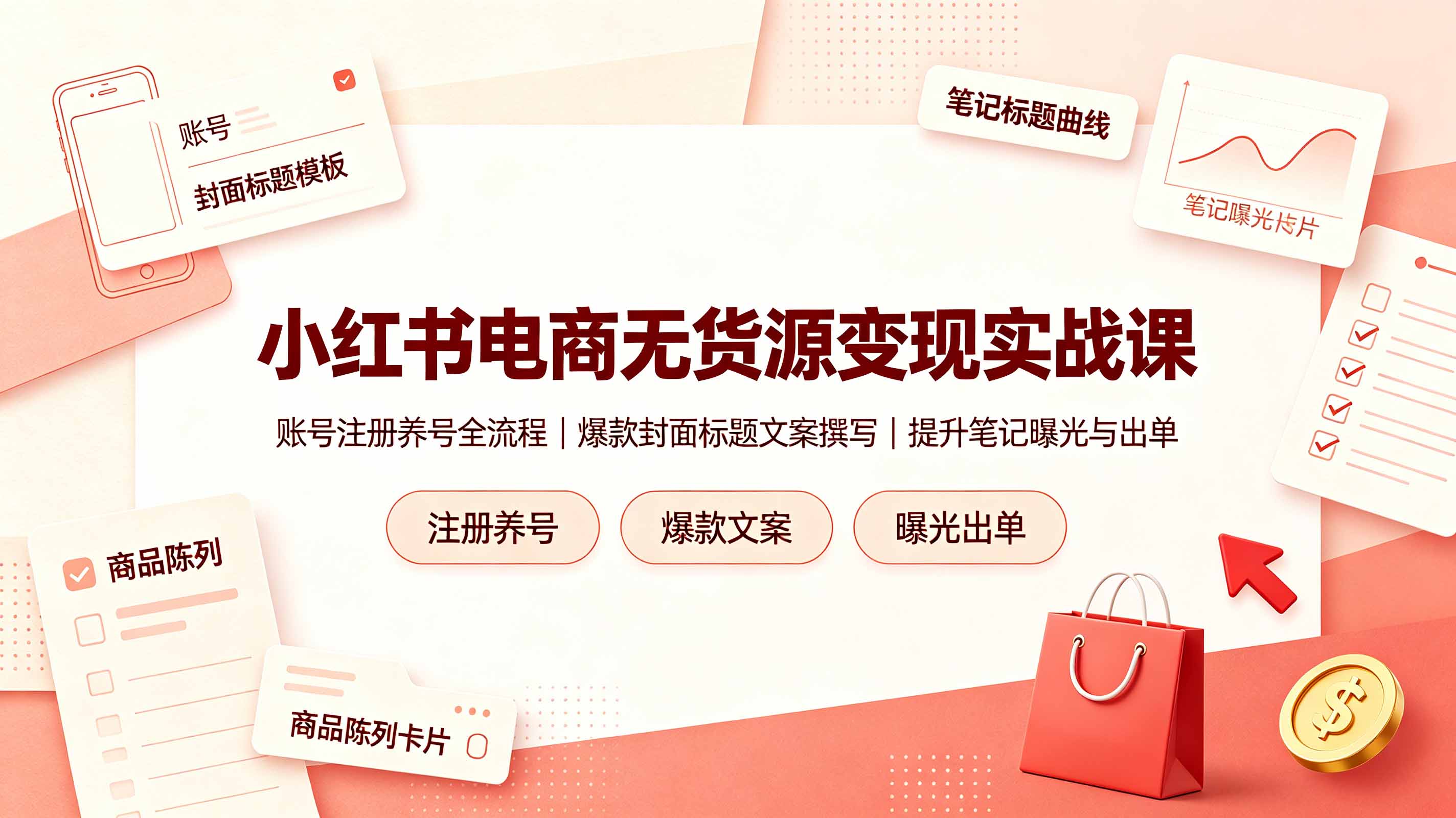 小红书电商无货源变现实战课，账号注册养号全流程，爆款封面标题文案撰写提升笔记曝光与出单采购|汽车产业|汽车配件|机加工企业家交流社群中心