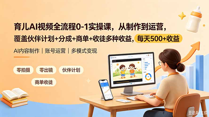 育儿AI视频全流程0-1实操课,从制作到运营,覆盖伙伴计划+分成+商单+收徒多种收益,每天500+收益采购|汽车产业|汽车配件|机加工企业家交流社群中心