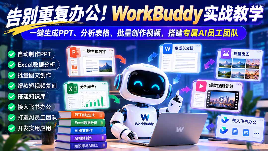 告别重复办公！WorkBuddy实战教学：一键生成PPT、分析表格、批量创作视频，搭建专属AI员工团队采购|汽车产业|汽车配件|机加工企业家交流社群中心