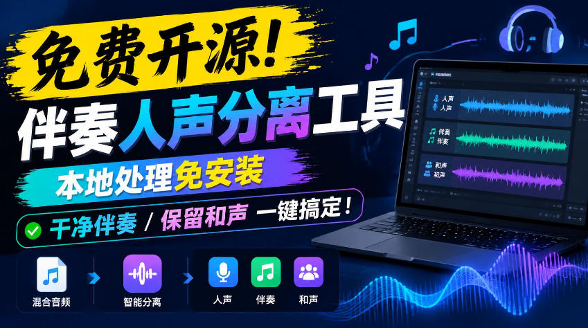 免费开源！伴奏人声分离工具，本地处理免安装，干净伴奏，保留和声一键搞定！采购|汽车产业|汽车配件|机加工企业家交流社群中心