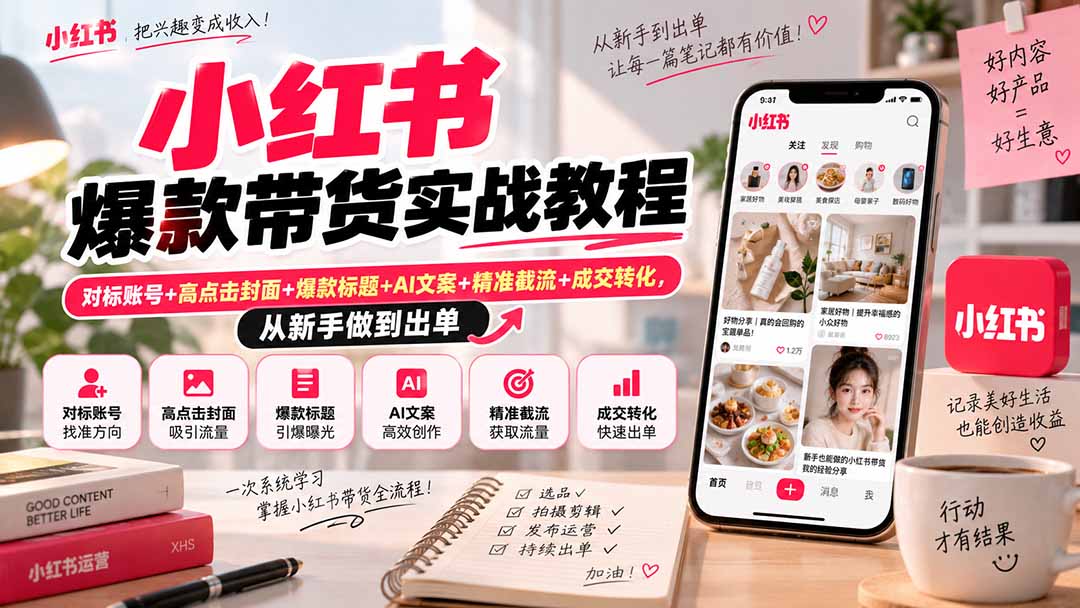 小红书爆款带货实战教程|对标账号+高点击封面+爆款标题+AI文案+精准截流+成交转化,从新手做到出单采购|汽车产业|汽车配件|机加工企业家交流社群中心