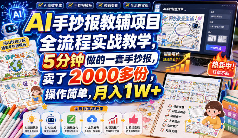 AI手抄报教辅项目全流程实战教学，5分钟做的一套手抄报，卖了2000多份，操作简单，月入1W+采购|汽车产业|汽车配件|机加工企业家交流社群中心