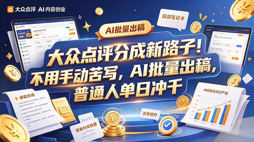 大众点评副业新玩法，工具提效解放双手，批量做笔记，单日可破千采购|汽车产业|汽车配件|机加工企业家交流社群中心