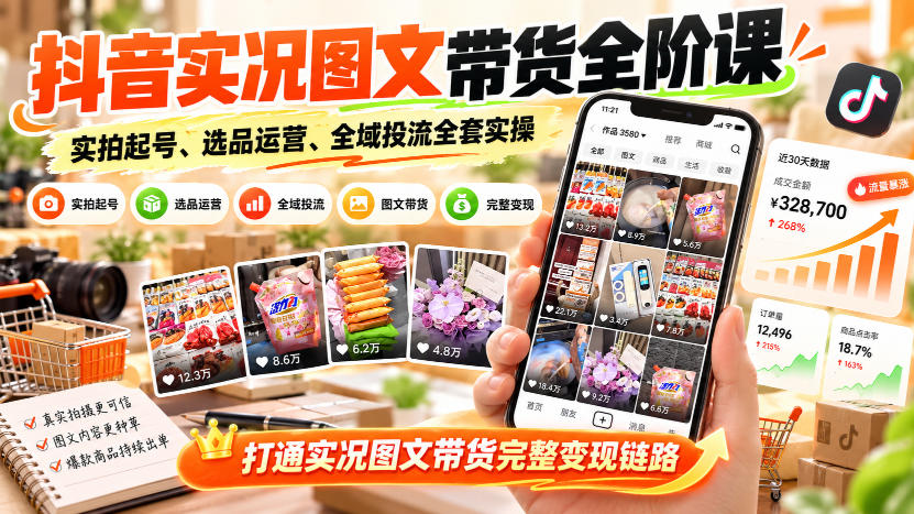 抖音实况图文带货全阶课|实拍起号、选品运营、全域投流全套实操,打通实况图文带货完整变现链路采购|汽车产业|汽车配件|机加工企业家交流社群中心