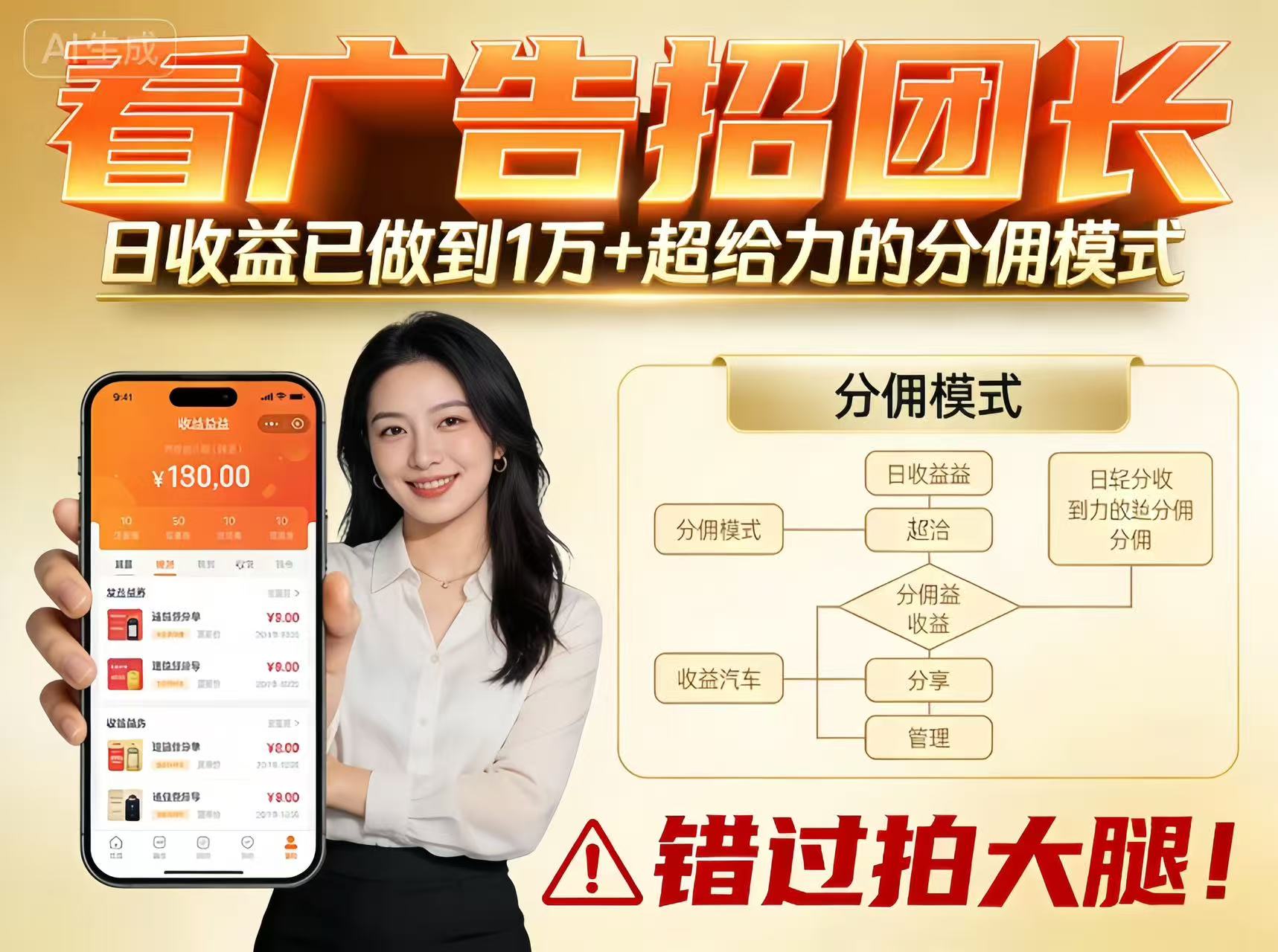 看广告招团长,团队收益已做到日入1万,分佣模式超给力,错过拍大腿采购|汽车产业|汽车配件|机加工蚂蚁智酷企业交流社群中心