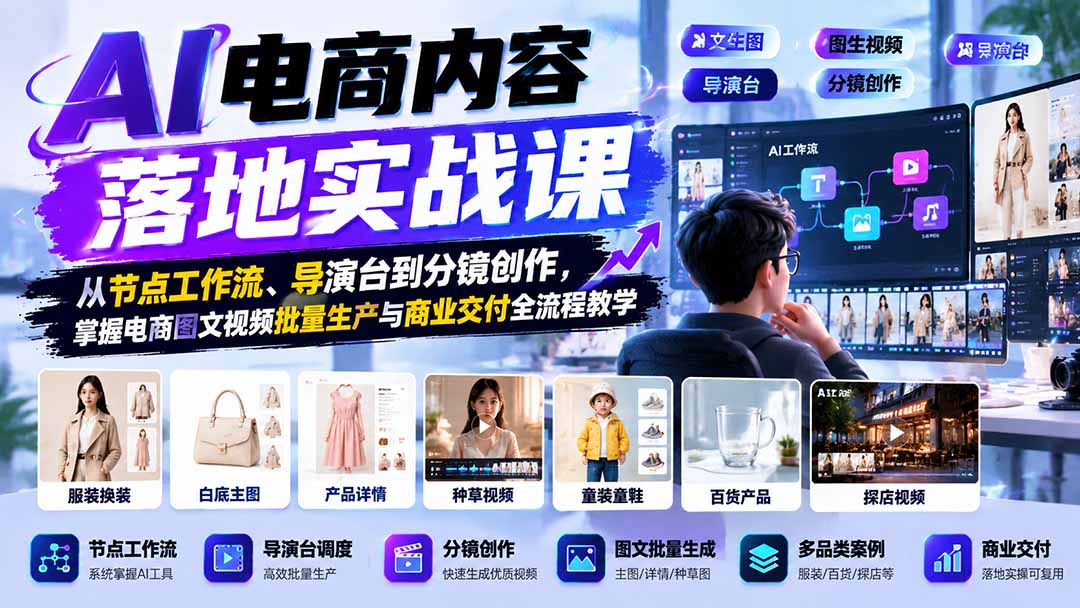 AI电商内容落地实战课:从节点工作流、导演台到分镜创作,掌握电商图文视频批量生产与商业交付全流程教学采购|汽车产业|汽车配件|机加工企业家交流社群中心