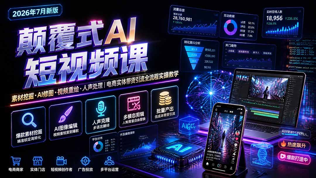 颠覆式AI短视频课-更新｜素材挖掘，AI修图，视频重绘，人声处理｜电商实体带货引流全流程实操教学采购|汽车产业|汽车配件|机加工企业家交流社群中心