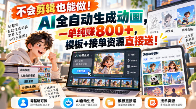 不会剪辑也能做!AI全自动生成动画,一单纯賺800+,模板+接单资源直接送!【揭秘】采购|汽车产业|汽车配件|机加工企业家交流社群中心