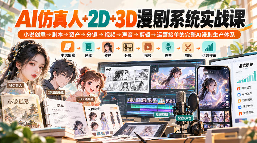 【无水印】AI仿真人+2D+3D漫剧系统实战课，小说创意→剧本→资产→分镜→视频→声音→剪辑→运营接单的完整AI漫剧生产体系采购|汽车产业|汽车配件|机加工企业家交流社群中心