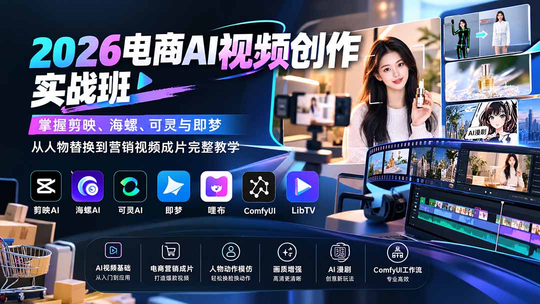2026电商AI视频创作实战班:掌握剪映、海螺、可灵与即梦,从人物替换到营销视频成片完整教学采购|汽车产业|汽车配件|机加工企业家交流社群中心