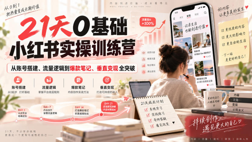 21天0基础小红书实操训练营｜从账号搭建、流量逻辑到爆款笔记、垂直变现全突破采购|汽车产业|汽车配件|机加工企业家交流社群中心
