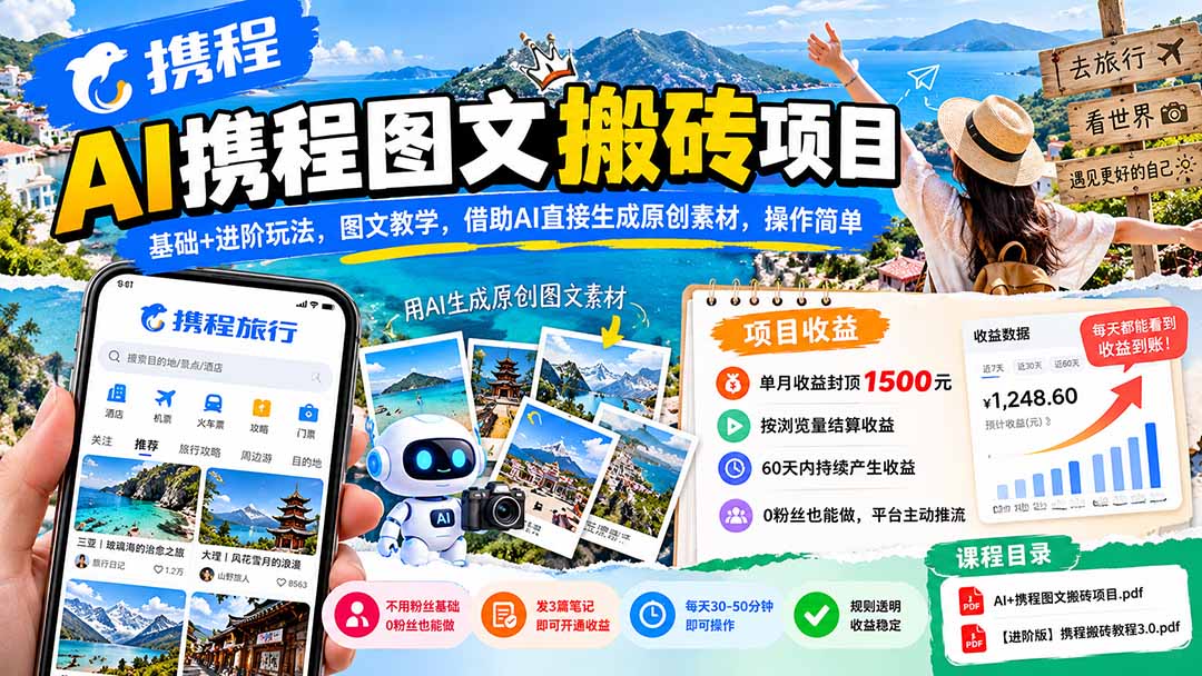 AI携程图文搬砖项目,基础+进阶玩法,图文教学,借助AI直接生成原创素材,操作简单采购|汽车产业|汽车配件|机加工企业家交流社群中心