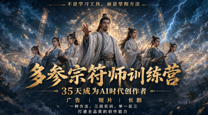 多参宗符师训练营，35天成为AI时代创作者，广告|短片|长剧，一种方法，三段实训，举一反三，打通全品类的创作能力采购|汽车产业|汽车配件|机加工企业家交流社群中心