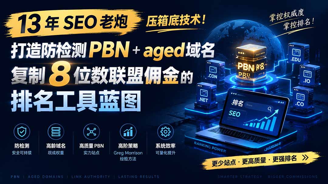 13 年 SEO 老炮压箱底技术!打造防检测 PBN+aged 域名,复制 8 位数联盟佣金的排名工具蓝图【原创双语字幕】采购|汽车产业|汽车配件|机加工企业家交流社群中心
