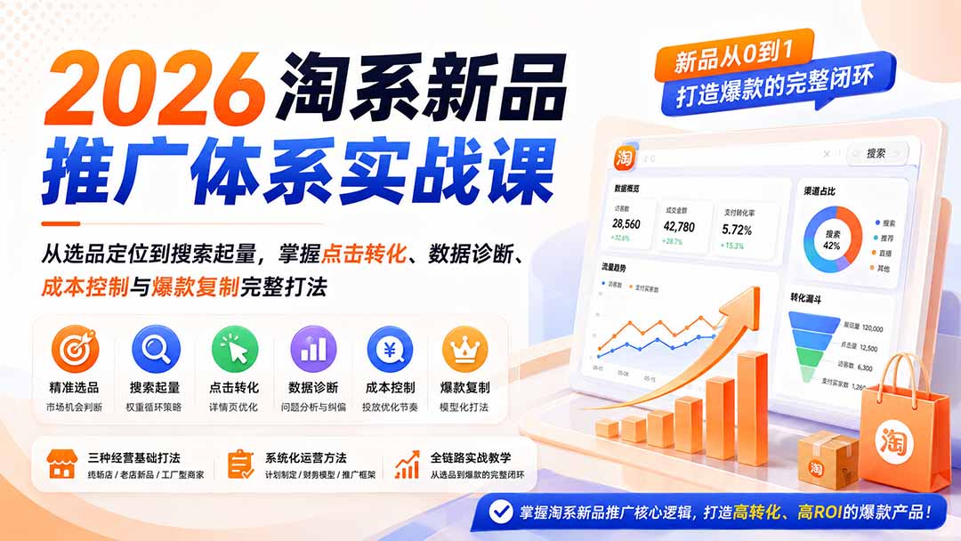 2026淘系新品推广体系实战课:从选品定位到搜索起量,掌握点击转化、数据诊断、成本控制与爆款复制完整打法采购|汽车产业|汽车配件|机加工企业家交流社群中心