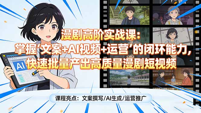 漫剧高阶实战课：掌握“文案+AI视频+运营”的闭环能力，快速批量产出高质量漫剧短视频采购|汽车产业|汽车配件|机加工蚂蚁智酷企业交流社群中心