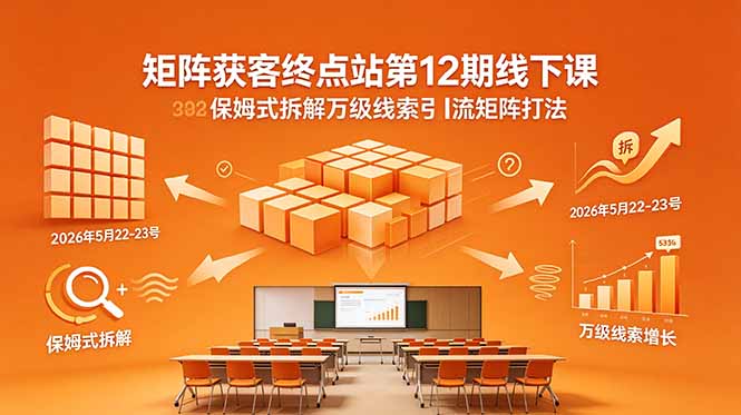 矩阵获客终点站第12期线下课 2026年5月22-23号 保姆式拆解万级线索引流矩阵打法采购|汽车产业|汽车配件|机加工企业家交流社群中心