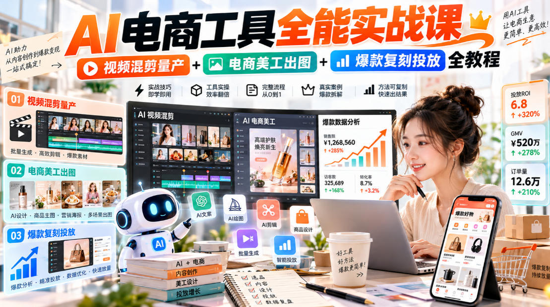 AI电商工具全能实战教学,视频混剪量产+电商美工出图+爆款复刻投放全教程采购|汽车产业|汽车配件|机加工企业家交流社群中心