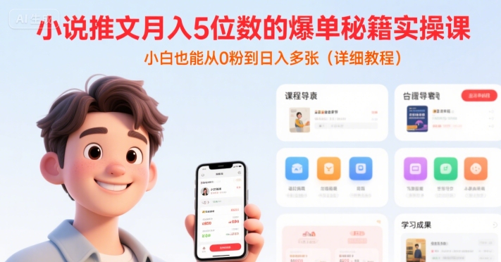 小说推文月入5位数的爆单秘籍实操课，，小白也能从0粉到日入多张(详细教程)采购|汽车产业|汽车配件|机加工蚂蚁智酷企业交流社群中心