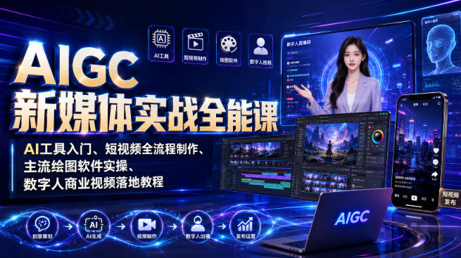 AIGC新媒体实战全能课｜AI工具入门、短视频全流程制作、主流绘图软件实操、数字人商业视频落地教程采购|汽车产业|汽车配件|机加工企业家交流社群中心
