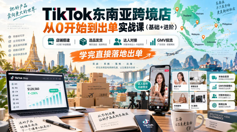 TikTok东南亚跨境店从0开始到出单实战课(基础+进阶)，店铺搭建、选品发货、达人对接、GMV投流，学完直接落地出单采购|汽车产业|汽车配件|机加工企业家交流社群中心