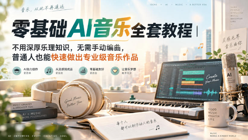 零基础AI音乐全套教程｜不用深厚乐理知识，无需手动编曲，普通人也能快速做出专业级音乐作品采购|汽车产业|汽车配件|机加工企业家交流社群中心